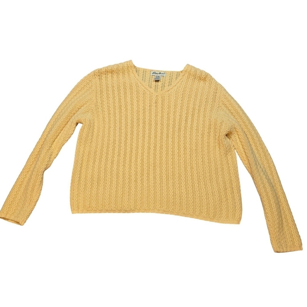 Eddie Bauer Women's Medium Yellow Knit Sweater Crew Neck Textured Casual Cozy - Picture 4 of 13